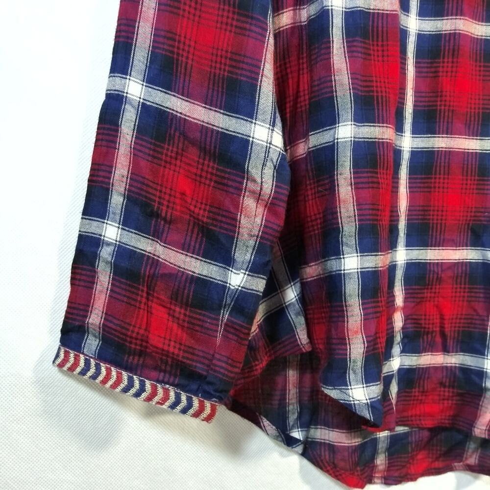 THML Red Blue Plaid Embroidered Western Pop Over Top Size M - Picture 6 of 8